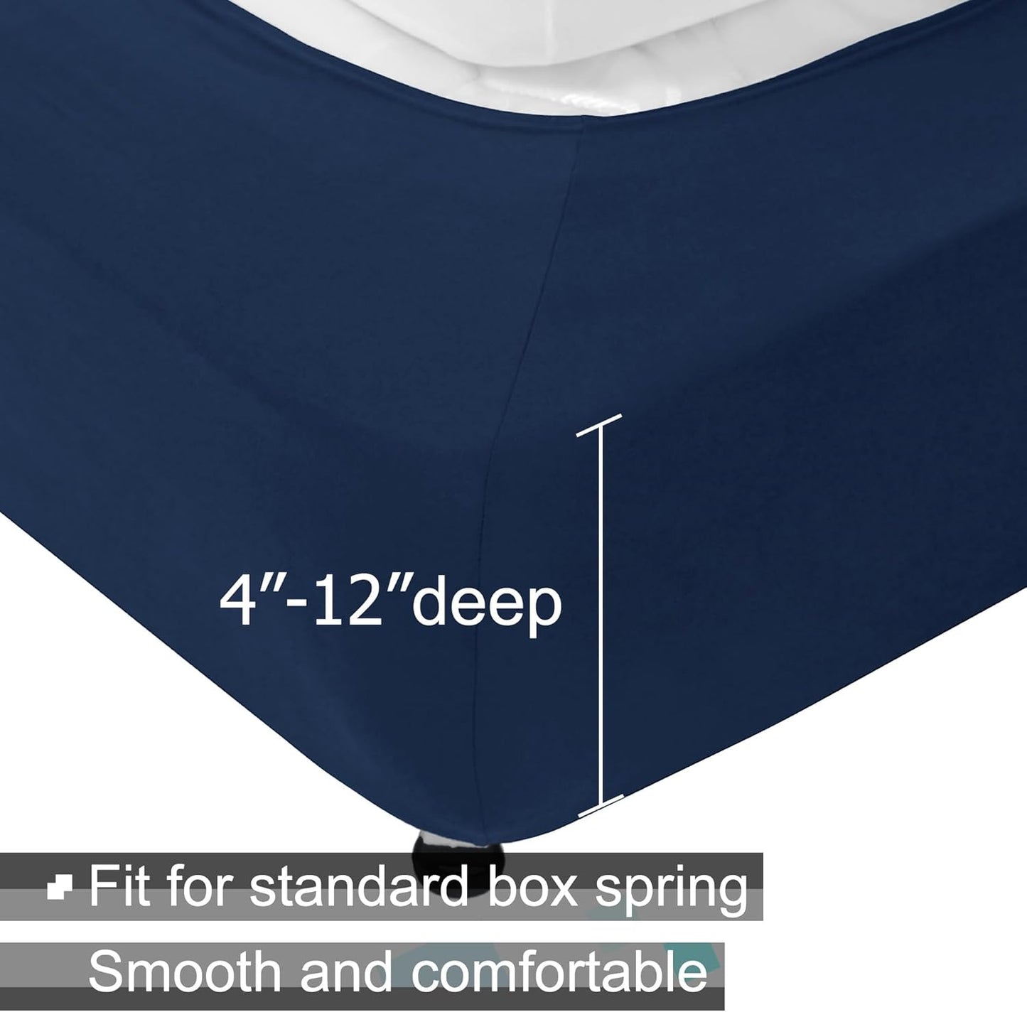 Box Spring Cover Queen Size - Jersey Knit & Stretchy Wrap around 4 Sides Bed Skirts for Hotel & Home - Queen/Cal Queen, Navy