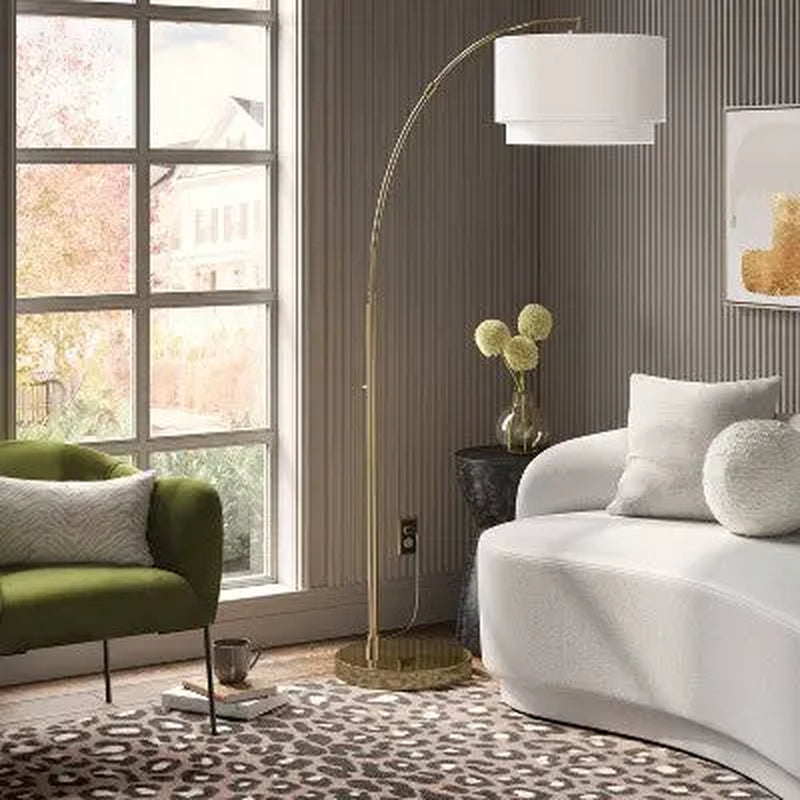 Open Box - Knurled Metal Arc Floor Lamp with Tiered Shade Brass - Threshold