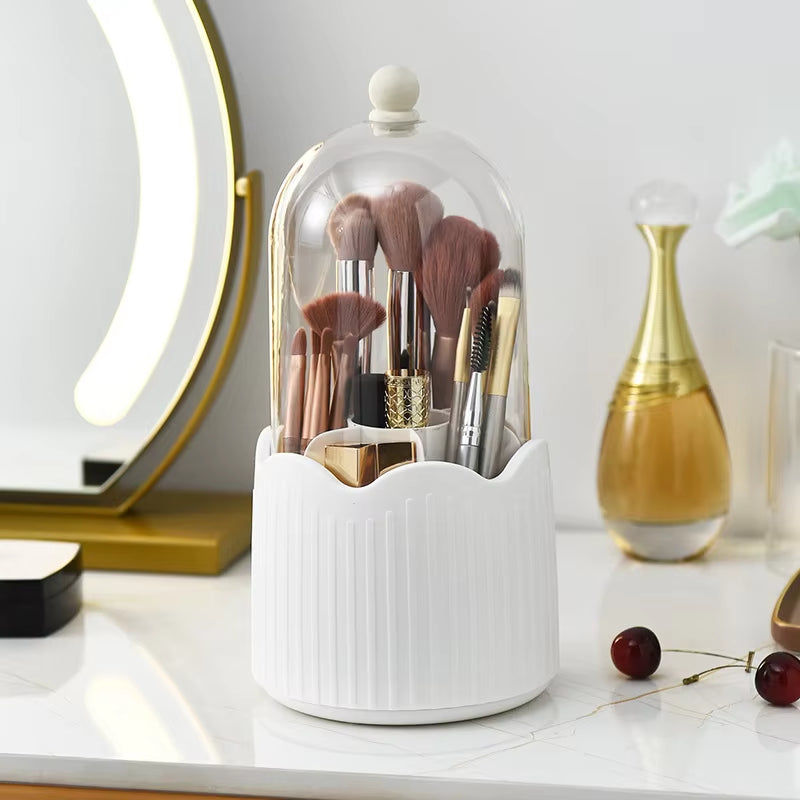 360 Degree Rotating Makeup Brush Holder Cosmetics Organizer with Lid for Vanity Multi-Functional Pen Holder Lipstick Storage Box