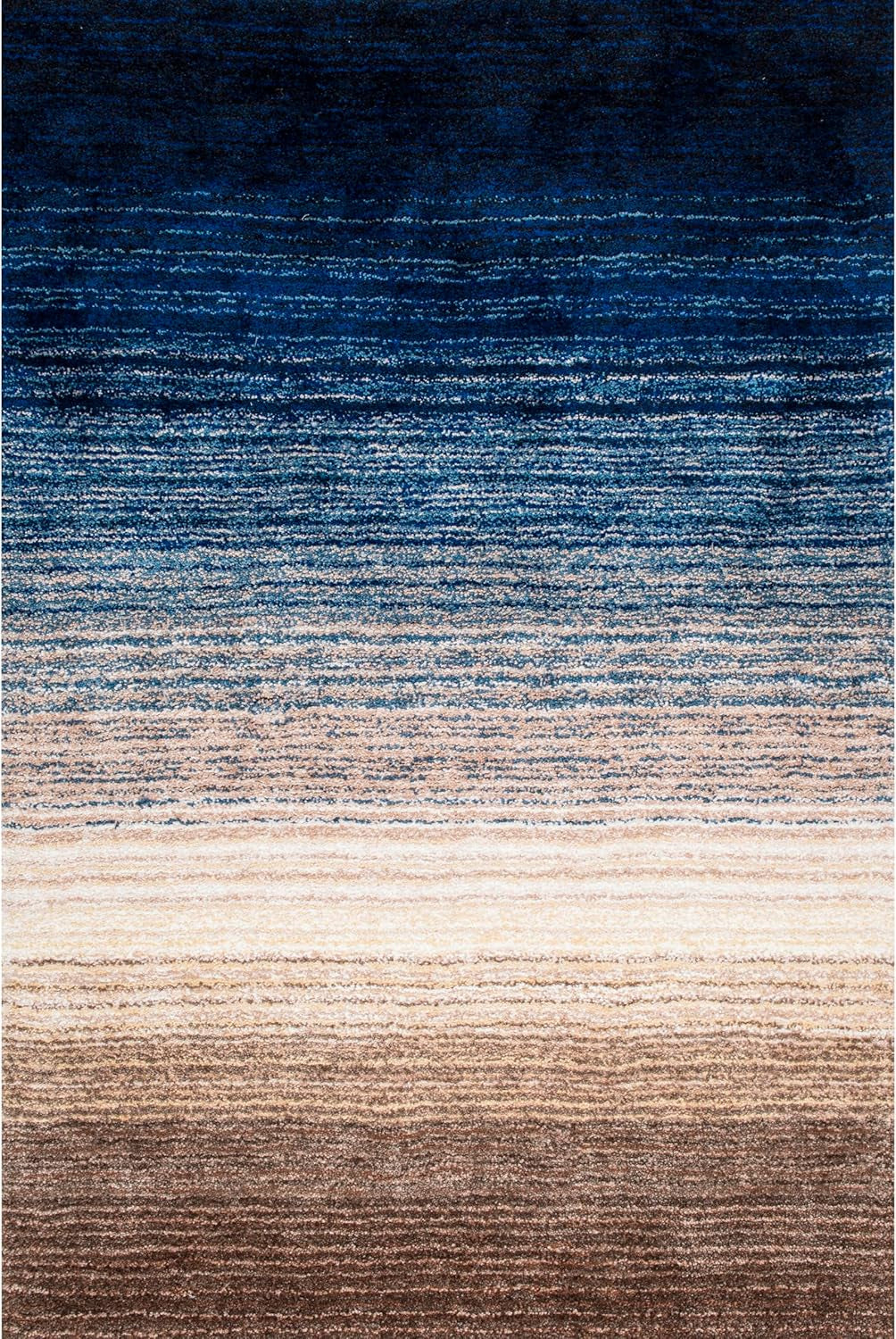 Drey Striped Shag Area Rug - 9X12 Shag Area Rug Casual Navy Multi/Brown Rugs for Living Room Bedroom Dining Room Nursery