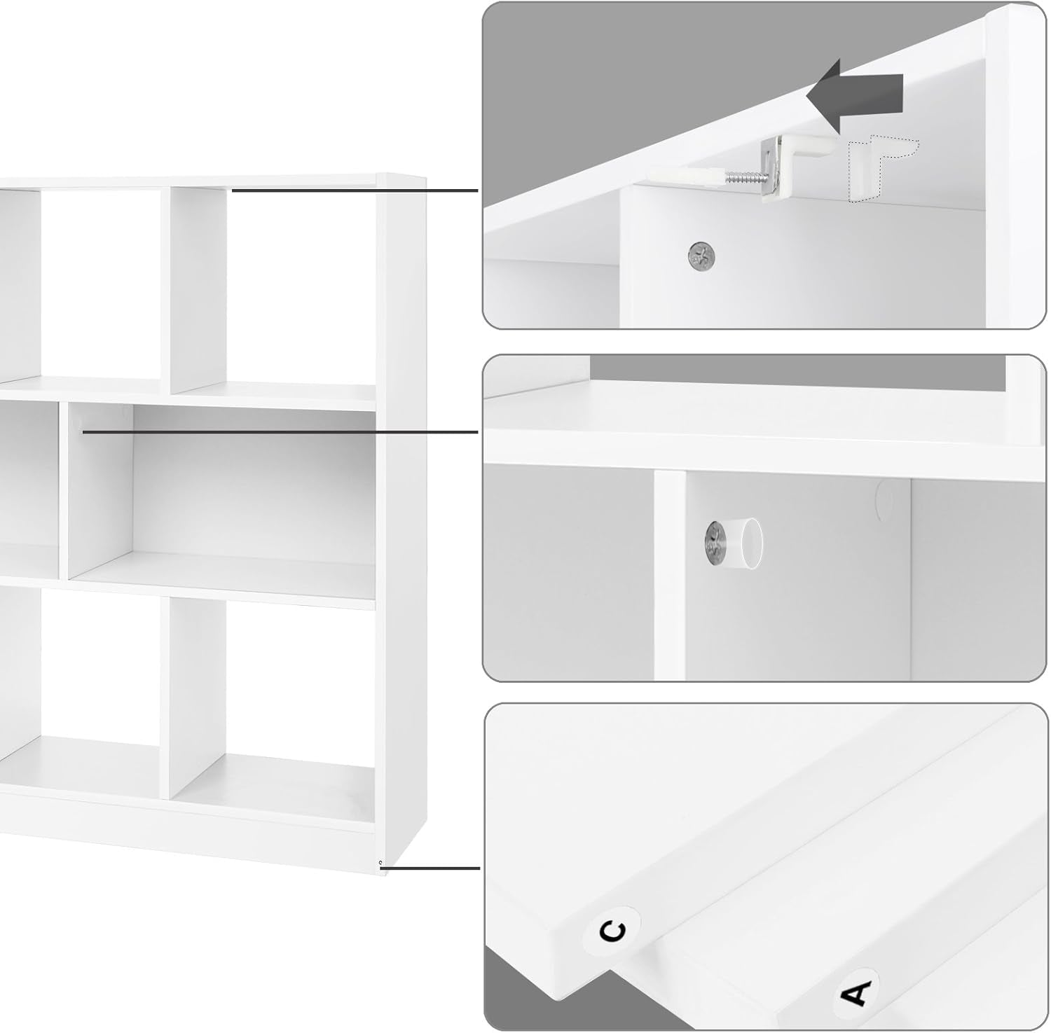 Bookcase, Bookshelf, Freestanding Storage Unit, 8 Open Compartments, Used Horizontally, Vertically, Upside Down, 11 X 35.4 X 39.4 Inches, for Living Room, Study, Office, White ULBC55WT