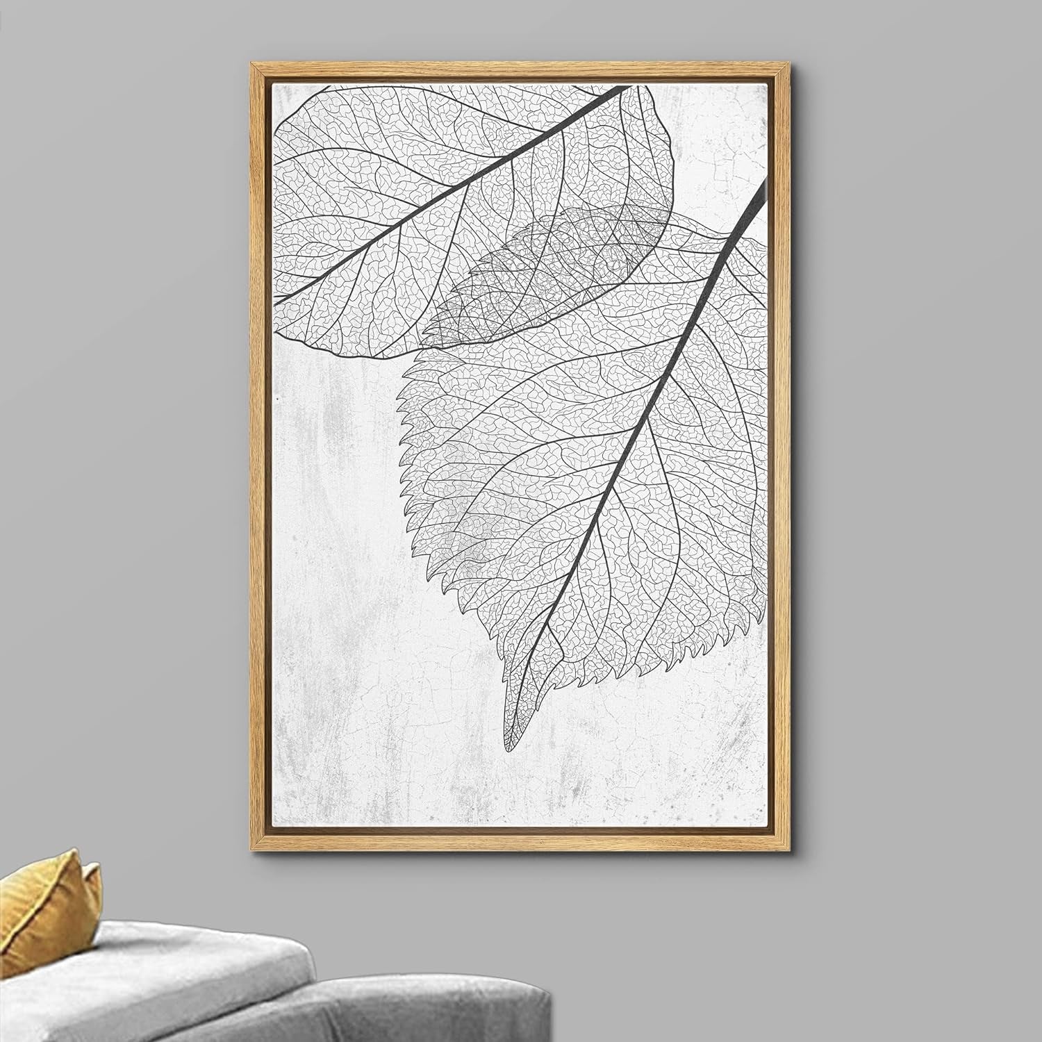 Framed Canvas Print Wall Art Black White Grunge Forest Leaf Silhouette Nature Wilderness Digital Art Modern Art Rustic Relax/Calm Multicolor for Living Room, Bedroom, Office - 16"X24" Natural