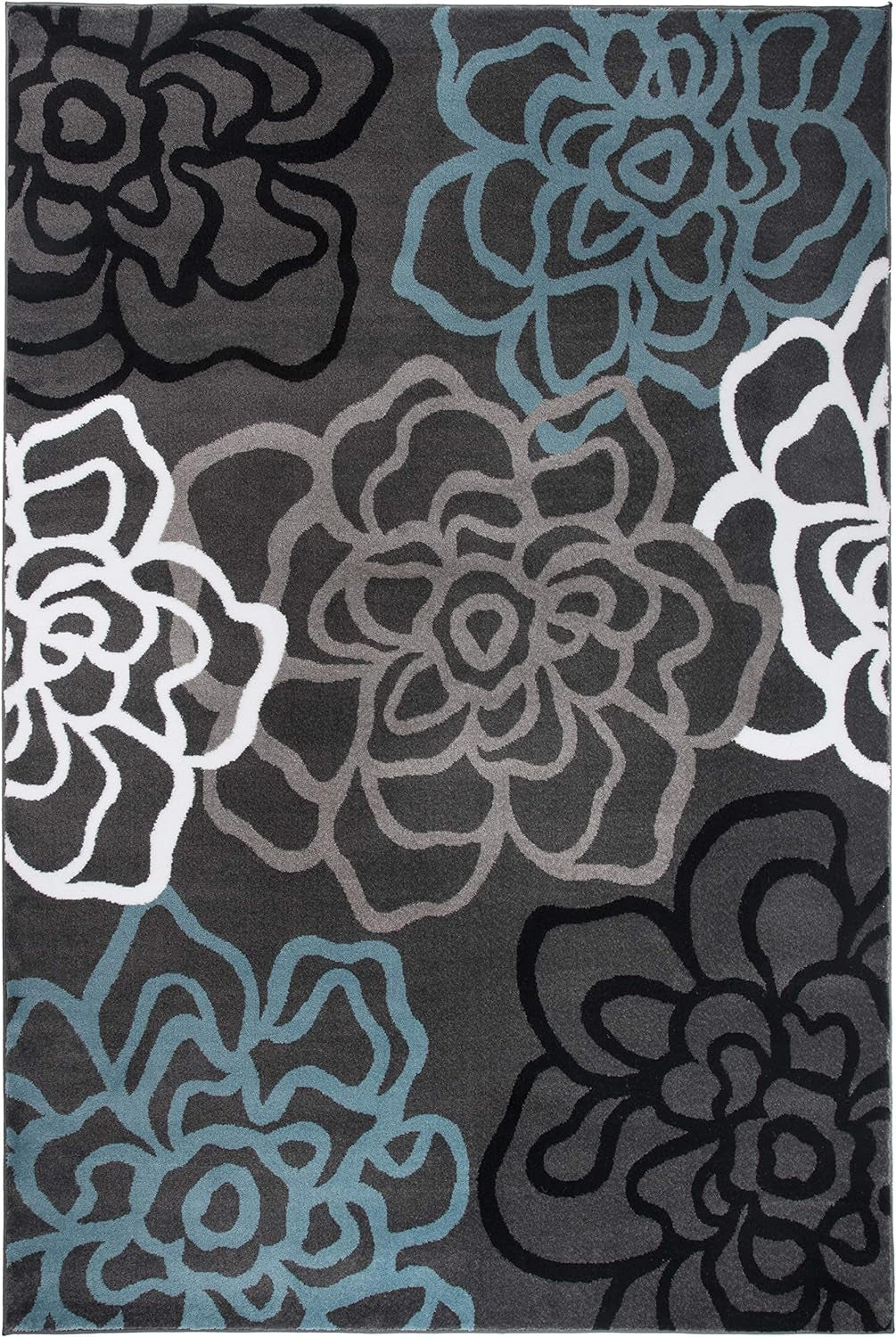 Contemporary Modern Floral Abstract Flowers Easy Maintenance for Home Office, Living Room, Bedroom, Kitchen Soft Area Rug 5' 3" X 7' 3" Gray