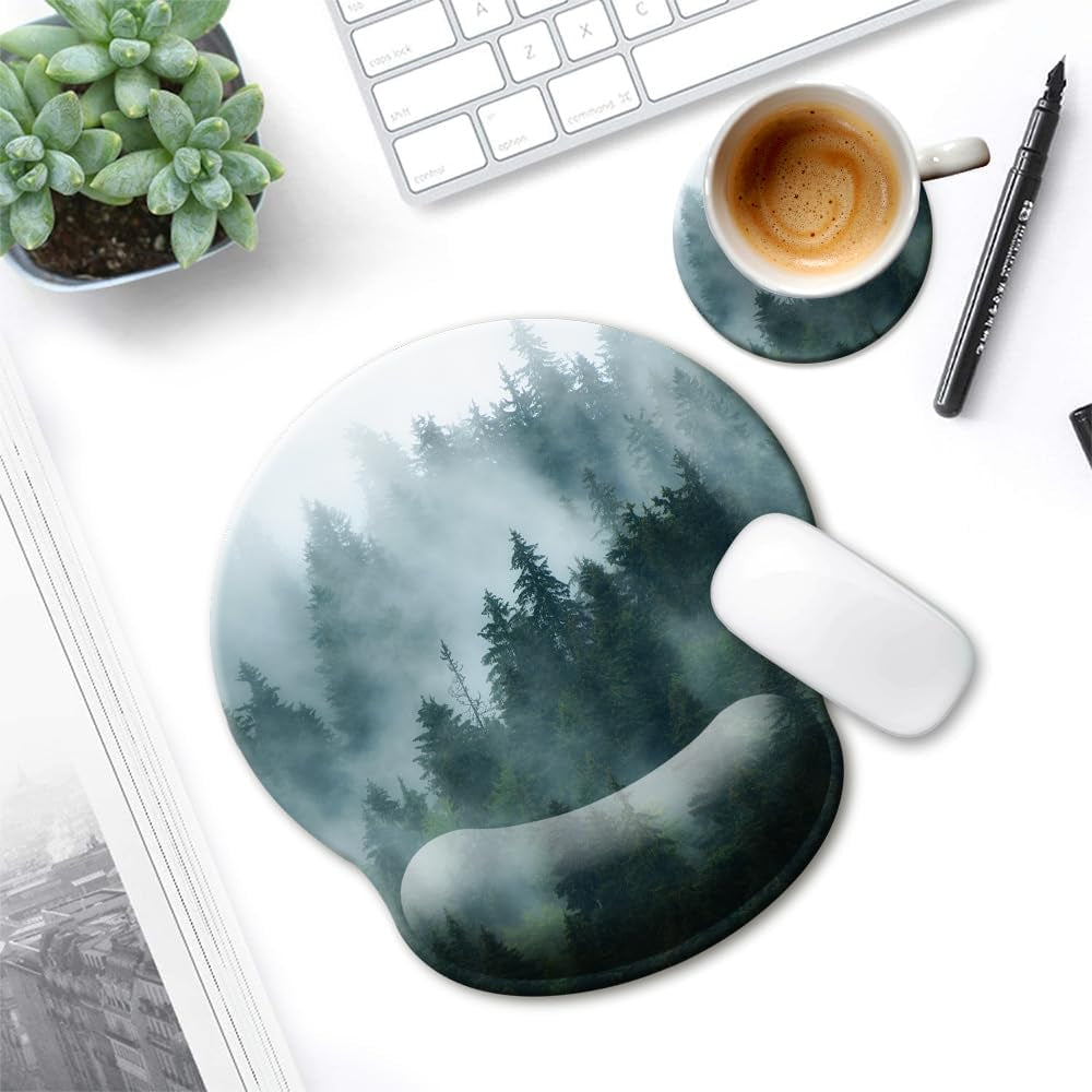 Ergonomic Mouse Pad with Wrist Support Gel Wrist Rest, Comfortable Computer Mouse Pad for Laptop, Pain Relief with Non-Slip Rubber Base, 9 X 10 In,Forest