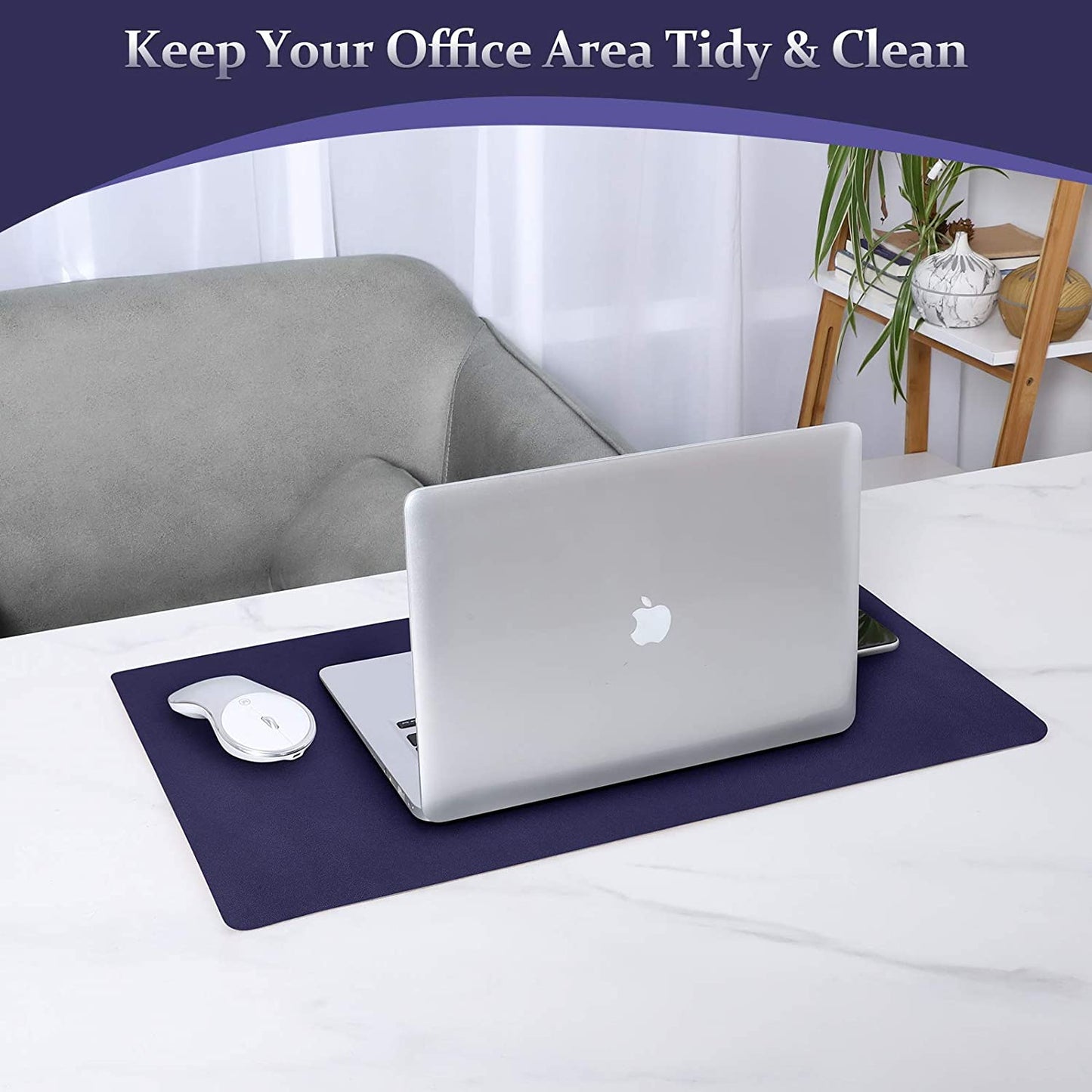 Leather Desk Pad - 24" X 14" Office Desk Mat, Large Mouse Pad Desk Protector, Desktop Mat, Desk Writing Pad, Desk Blotter, Desk Cover (Cork+Dark Blue)