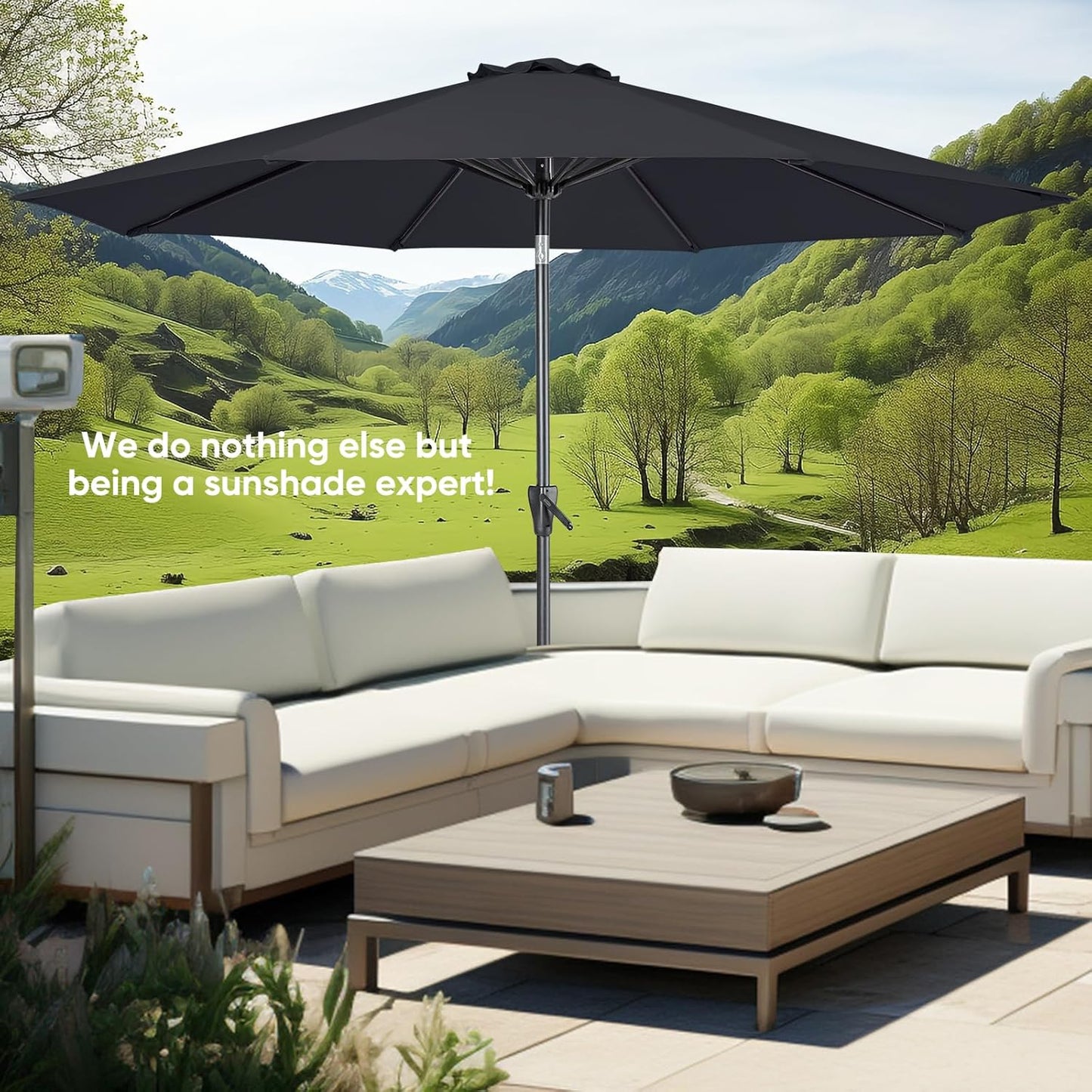 Patio Market Outdoor Table Umbrella with Push Button Tilt and Crank,Large Sun Umbrella with Sturdy Pole&Fade Resistant Canopy,Easy to Set