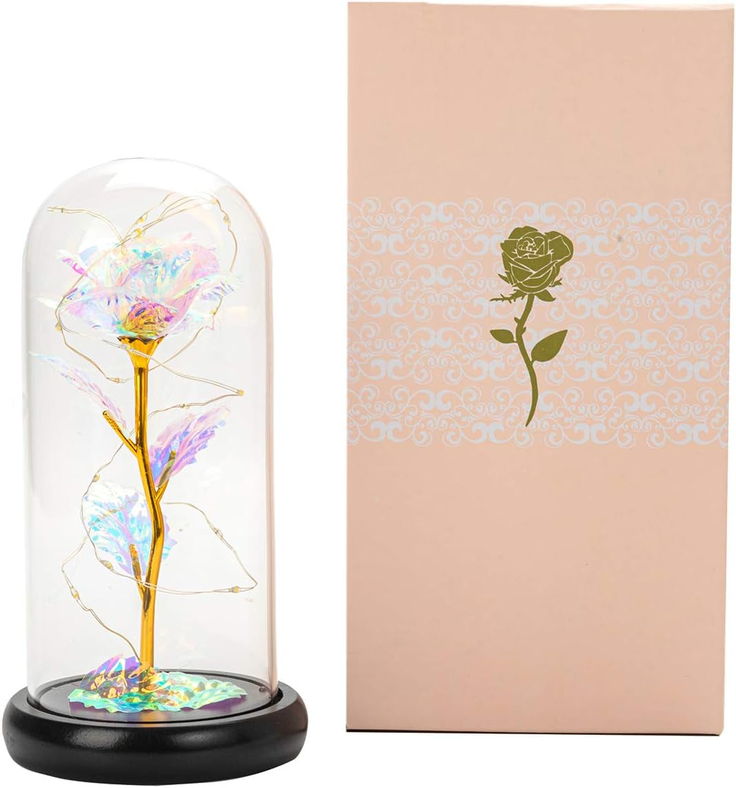 Forever Eternal Rose Flower Gift in Glass Dome Colorful Led Rose Gifts in Glass Dome for Her Girlfriend Mom Women on Mothers Day Birthday Anniversary Wedding Gifts