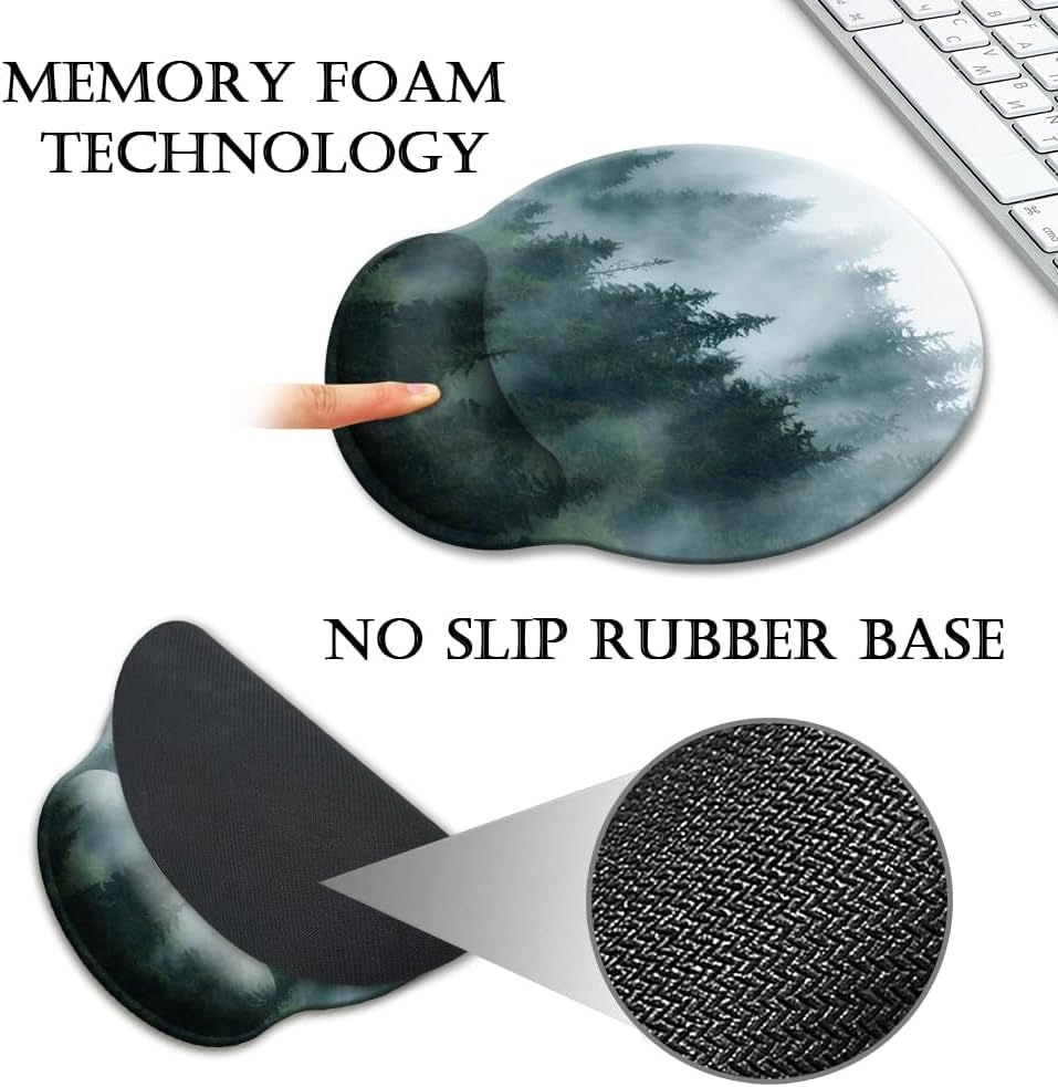 Ergonomic Mouse Pad with Wrist Support Gel Wrist Rest, Comfortable Computer Mouse Pad for Laptop, Pain Relief with Non-Slip Rubber Base, 9 X 10 In,Forest