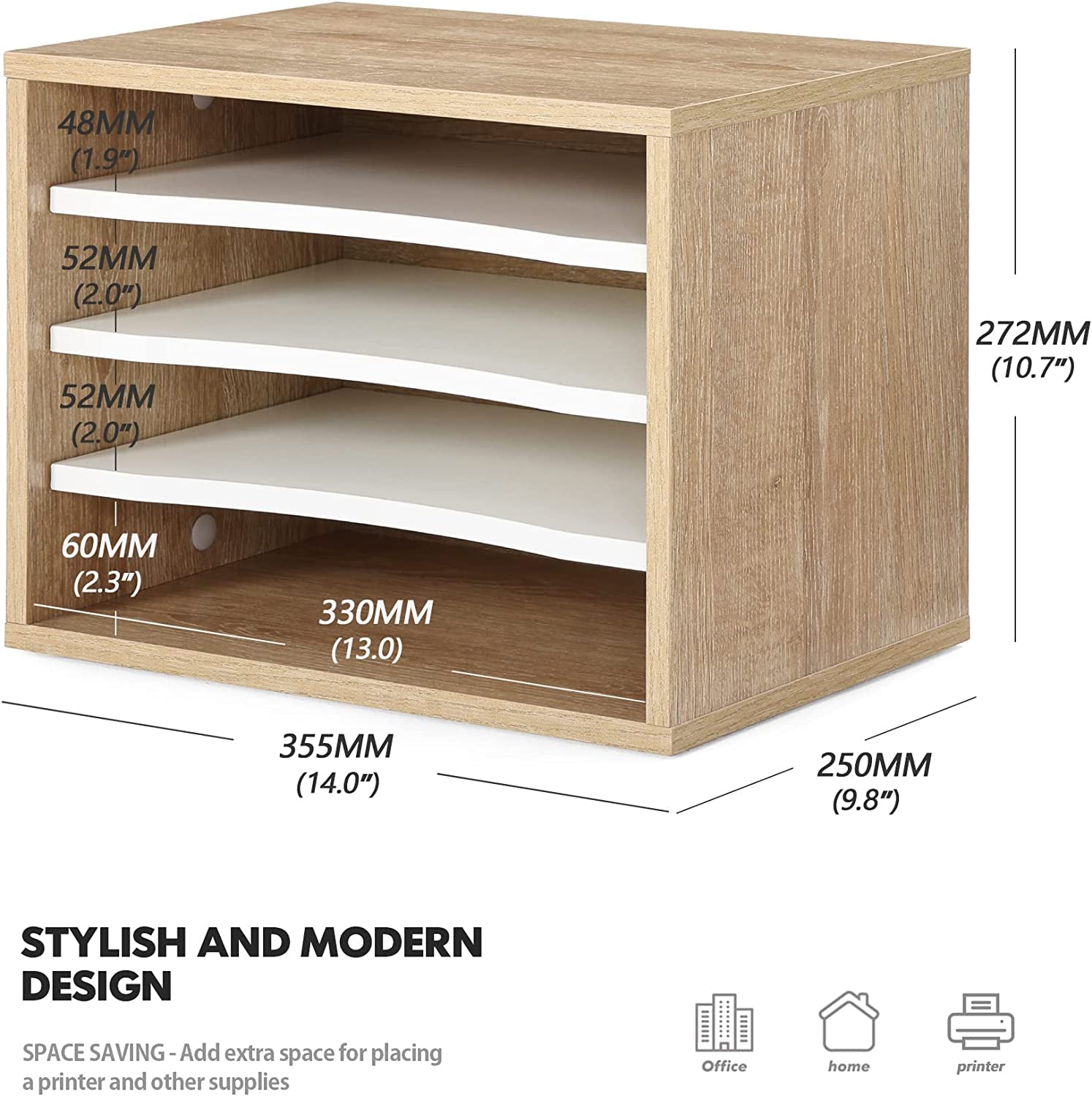 Wood Desk Paper Sorter Organizer with 4-Tier Storage, Desktop Paper File Holder Letter Tray for Home and Office, Light Wood, DO403506WO