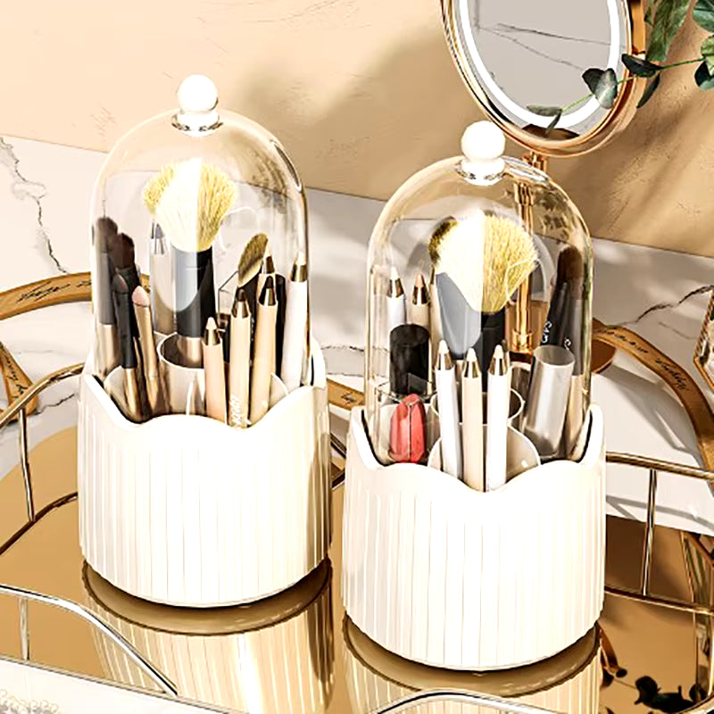 360 Degree Rotating Makeup Brush Holder Cosmetics Organizer with Lid for Vanity Multi-Functional Pen Holder Lipstick Storage Box