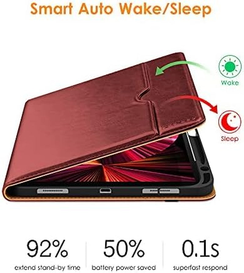 Case for Ipad Pro 11 Inch 4Th / 3Rd / 2Nd / 1St Generation 2022/2021/2020/2018,Premium PU Leather Folio Stand Cover with Hand Strap, Auto Wake/Sleep,Multiple Viewing Angles, Burgundy Red