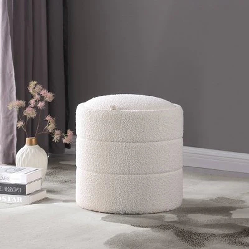 Storage round Ottoman Cream Boucle - Homepop