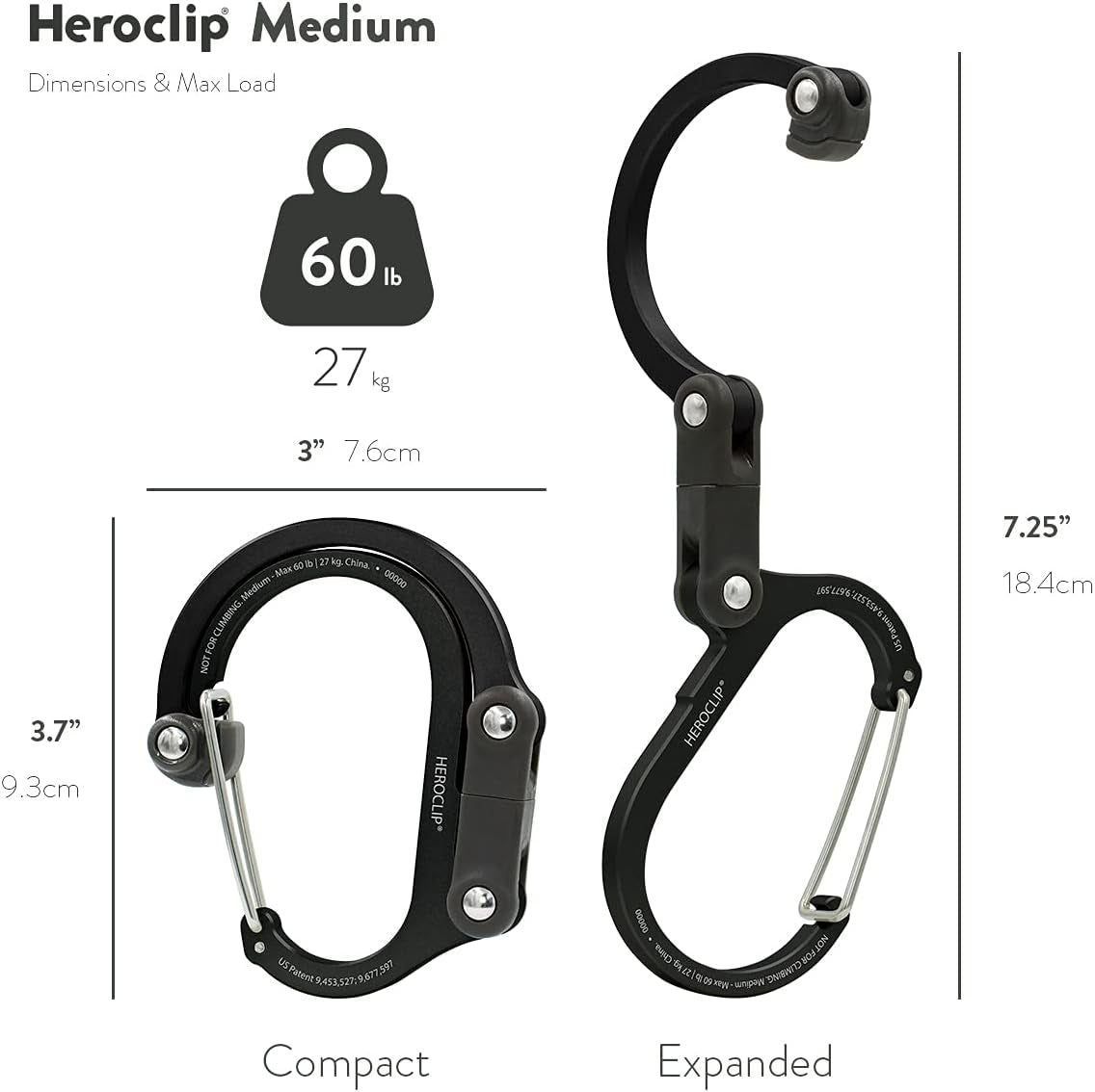 Carabiner Gear Clip and Hook (Medium) for Camping, Backpack, and Garage Organization, Forest Green