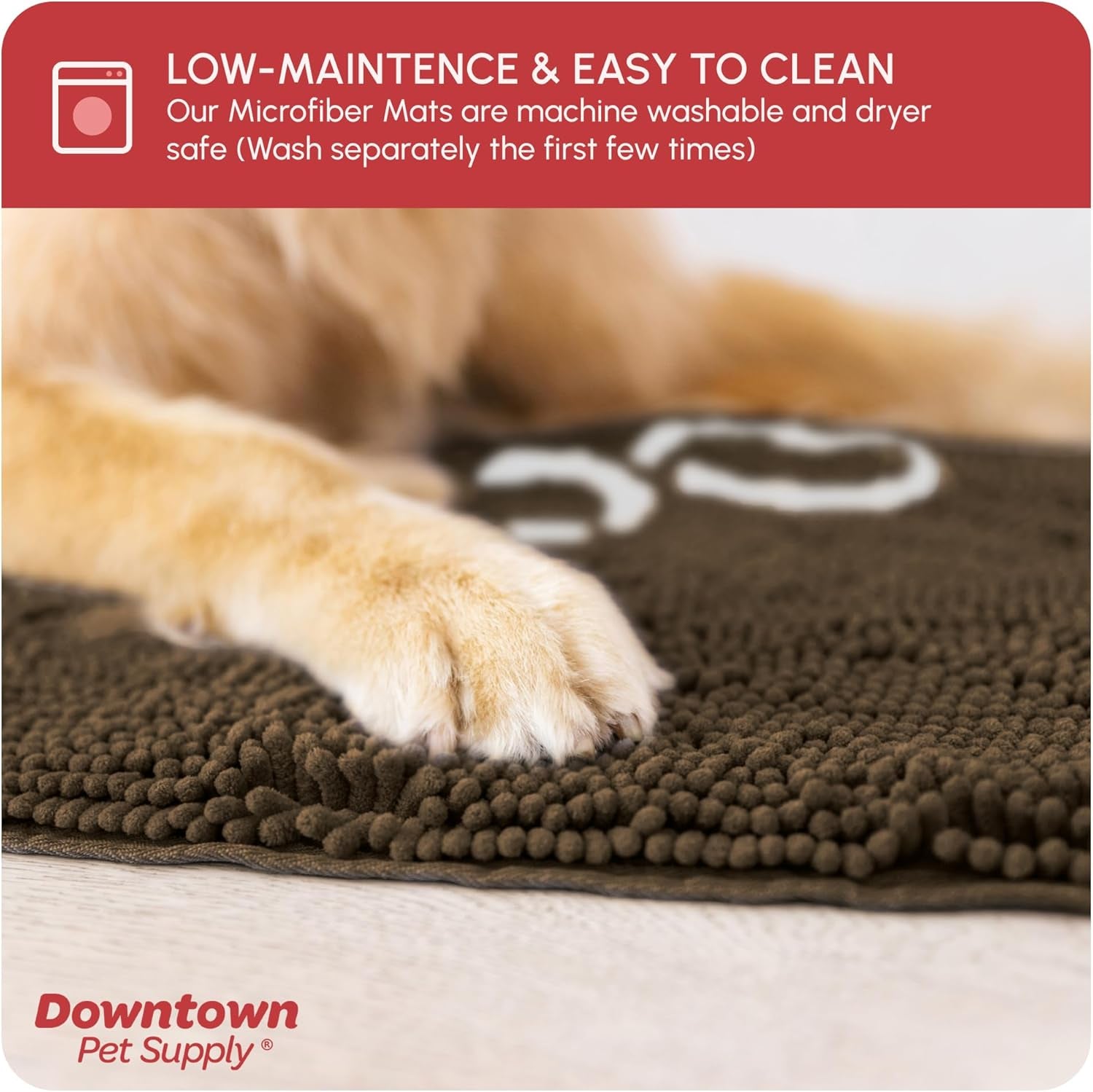 Microfiber Dog Mat for Muddy Paws, 36" X 26" Brown with Paw Print - Absorbent and Quick-Drying Dog Paw Cleaning Mat, Washer and Dryer Safe - Non-Slip Rubber Backed Pet Mat, Large