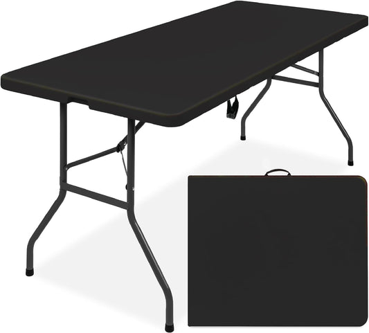 6Ft Plastic Folding Table, Indoor Outdoor Heavy Duty Portable W/Handle, Lock for Picnic, Party, Camping - Black