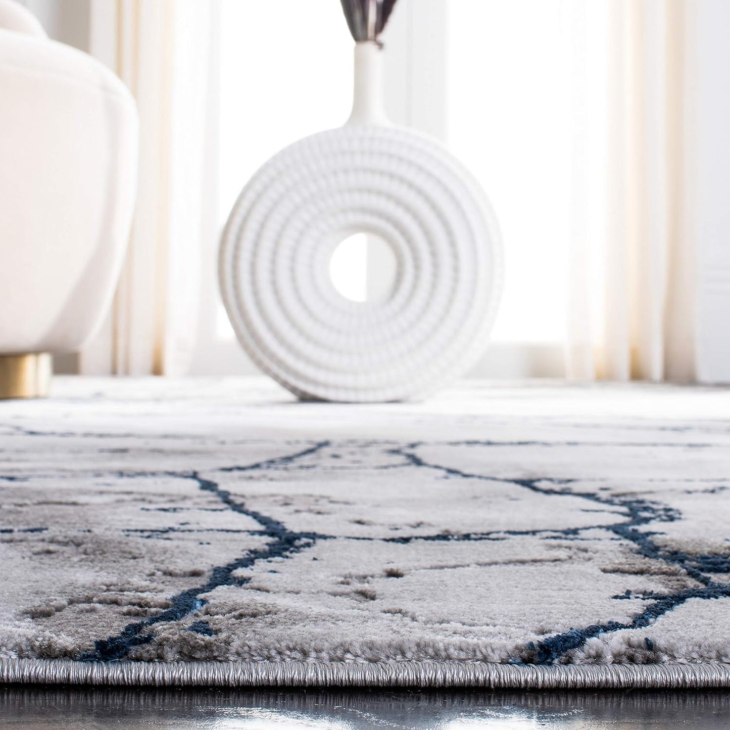 Craft Collection Runner Rug - 2'3" X 8', Ivory Grey & Blue, Modern Abstract Design, Non-Shedding & Easy Care, Ideal for High Traffic Areas in Living Room, Bedroom (CFT877M)