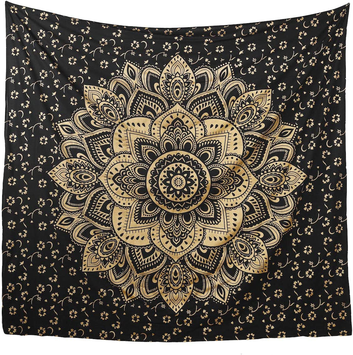 Mandala Tapestry Psychedelic Floral Medallion Hippie Small Tapestries Bohemian Wall Hanging Indian Traditional Design for Living Room Dorm Home Decor 54X60 Inches, Black