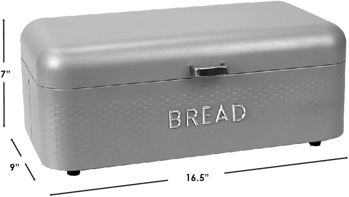 Soho Bread Box for Kitchen Countertop, Metal, (Grey), Vented with Hinge Top | Large Bread Box | Keeps Loaves, Bagels, Croissants Fresh