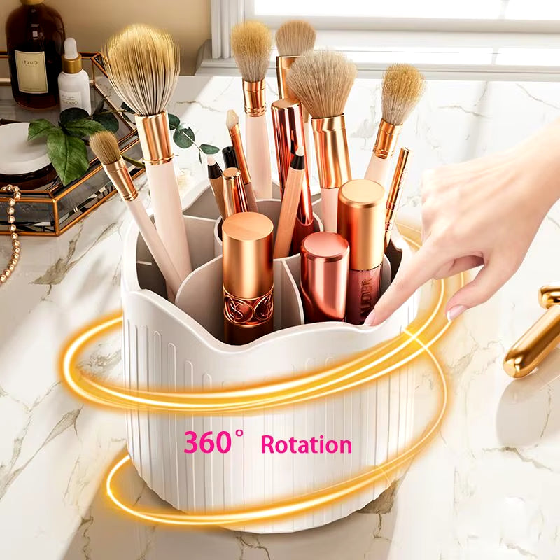 360 Degree Rotating Makeup Brush Holder Cosmetics Organizer with Lid for Vanity Multi-Functional Pen Holder Lipstick Storage Box