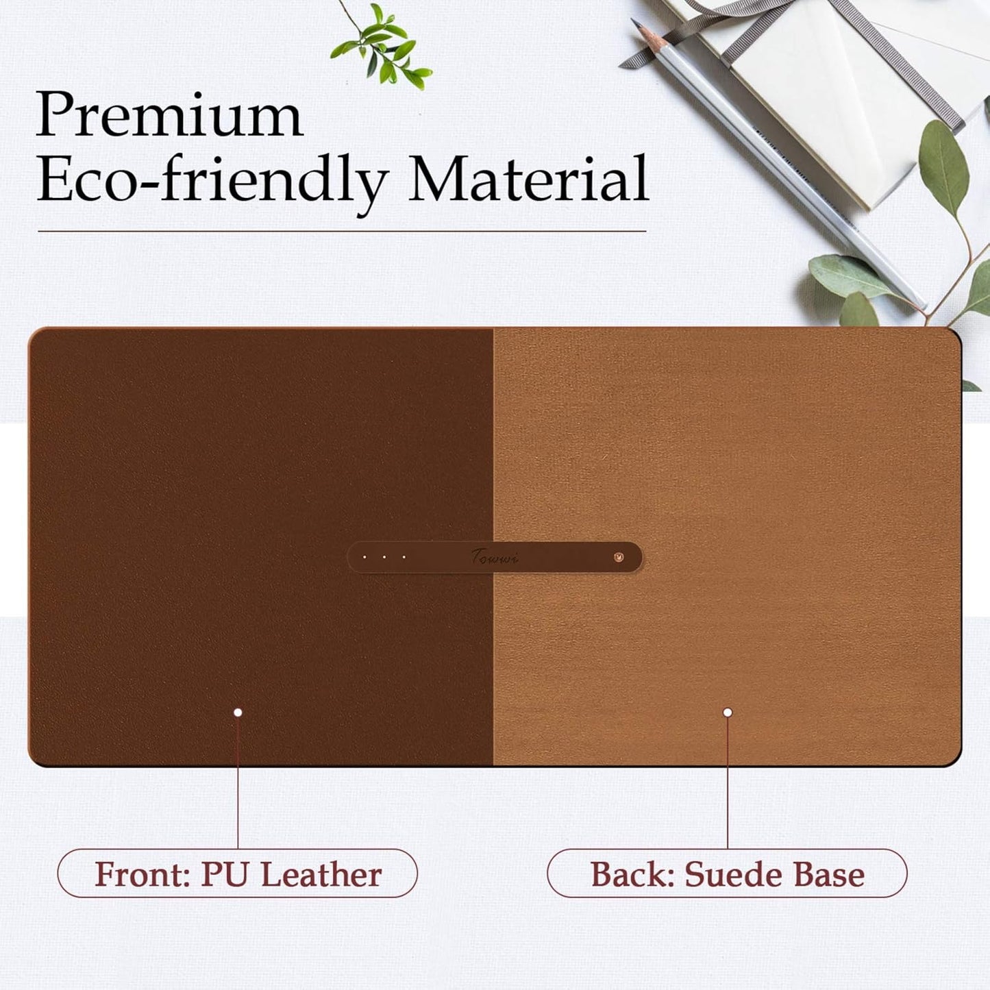 PU Leather Desk Pad with Suede Base, Multi-Color Non-Slip Mouse Pad, 32” X 16” Waterproof Desk Writing Mat, Large Desk Blotter Protector (Brown)