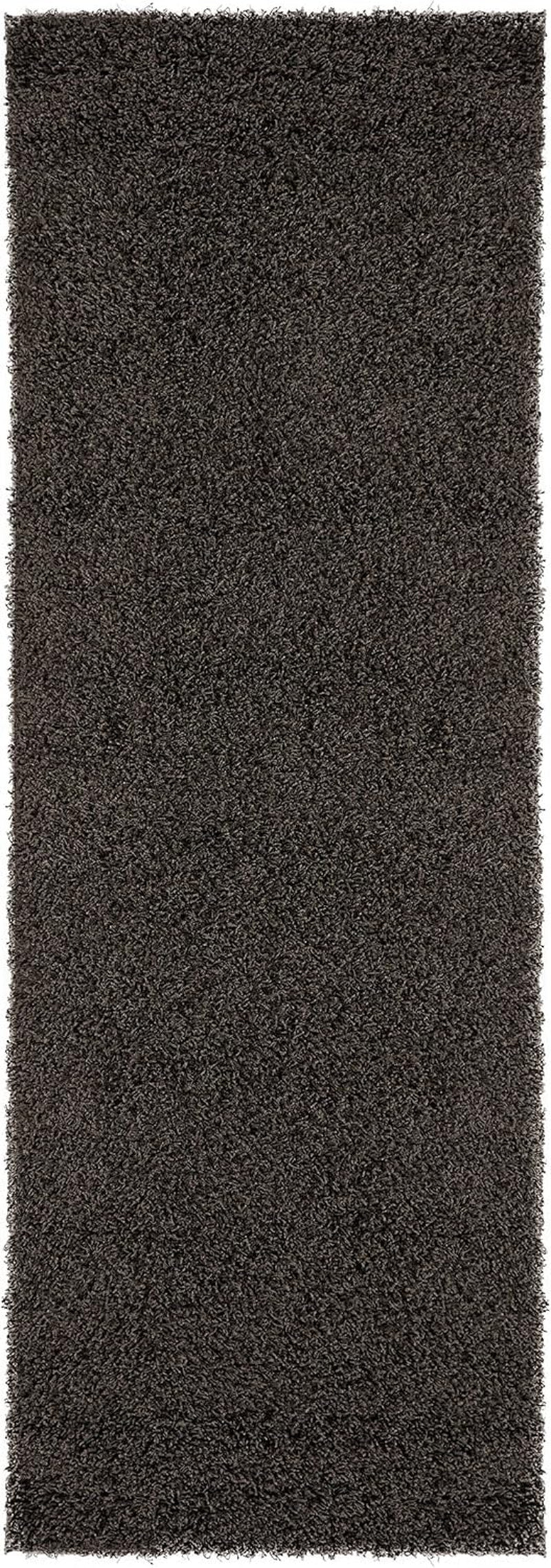 Indoor Solid Design Jute Back 3X8 Soft Shag Runner Rug for Hallway, Bedroom, Bathroom, Living Room, Kitchen, 2'7" X 8', Charcoal