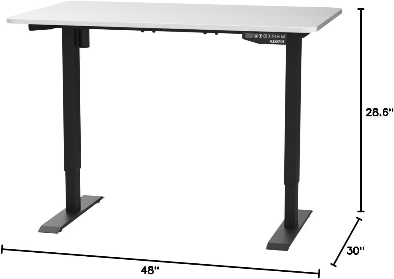 EN2 Whole-Piece Standing Desk with Clamp Power Strip, 48 X 30 Electric Stand up Height Adjustable Desk with Cable Management (Black Frame + 48" White Top, 2 Packages)