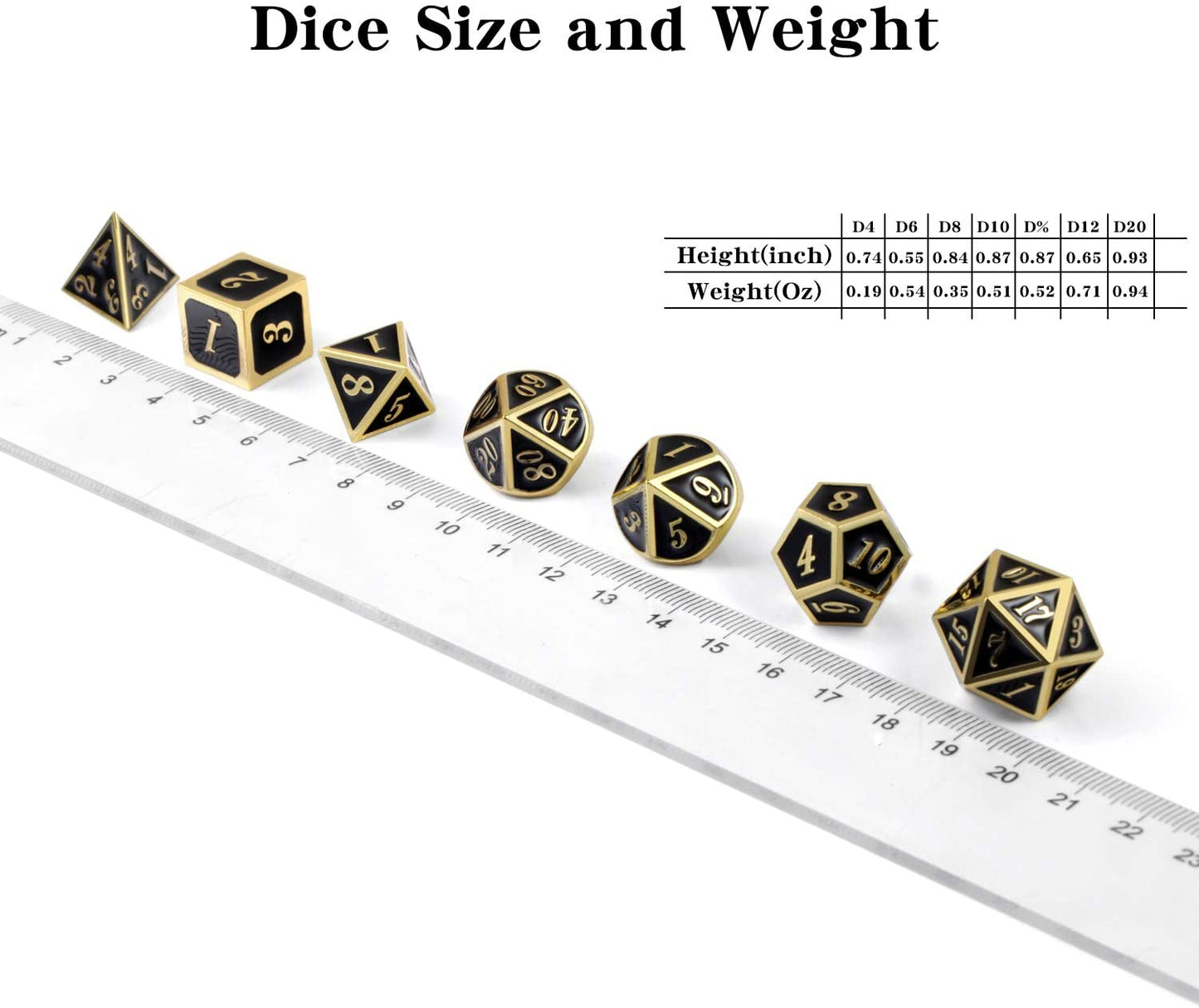 D&D Game Metal Dice Set,  Color Changing Mettallic Dice with Free Metal Tin for DND Dungeons and Dragons Role Playing Table Games (Glod Number with Black to Blue)