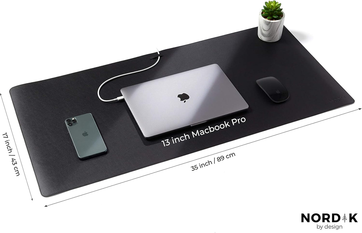 Nordik Cork Leather Desk Mat Cable Organizer (Pebble Black 35 X 17 Inch) Premium Extended Mouse Mat for Home Office Accessories - Non-Slip Vegan Leather Desk Pad Protector & Desk Blotter Pad