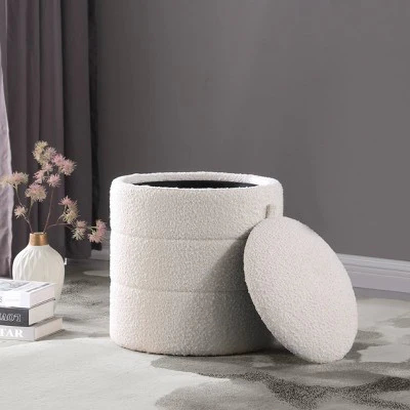 Storage round Ottoman Cream Boucle - Homepop