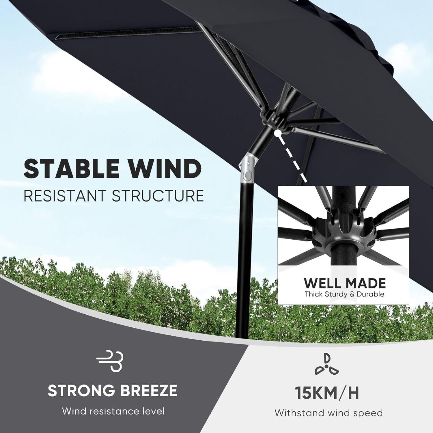 Patio Market Outdoor Table Umbrella with Push Button Tilt and Crank,Large Sun Umbrella with Sturdy Pole&Fade Resistant Canopy,Easy to Set