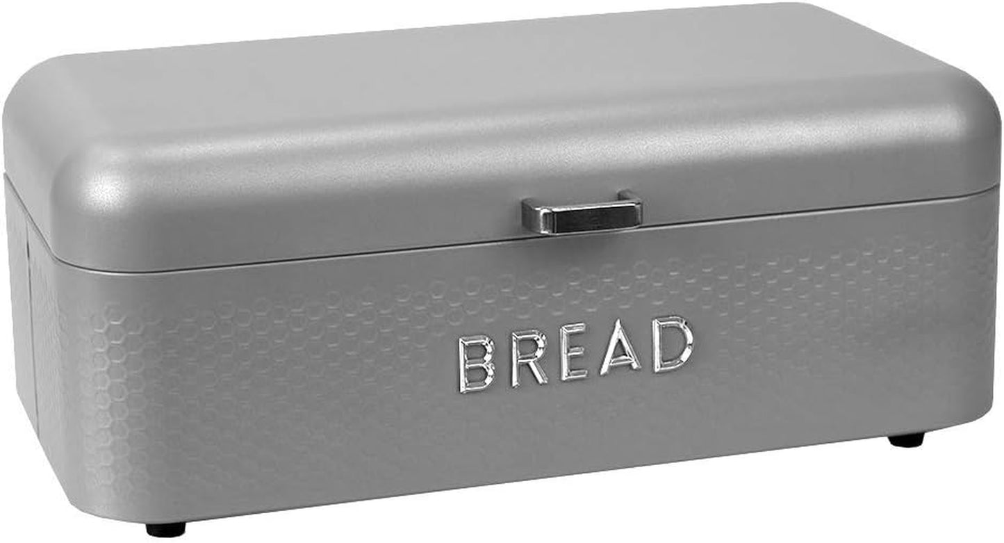 Soho Bread Box for Kitchen Countertop, Metal, (Grey), Vented with Hinge Top | Large Bread Box | Keeps Loaves, Bagels, Croissants Fresh