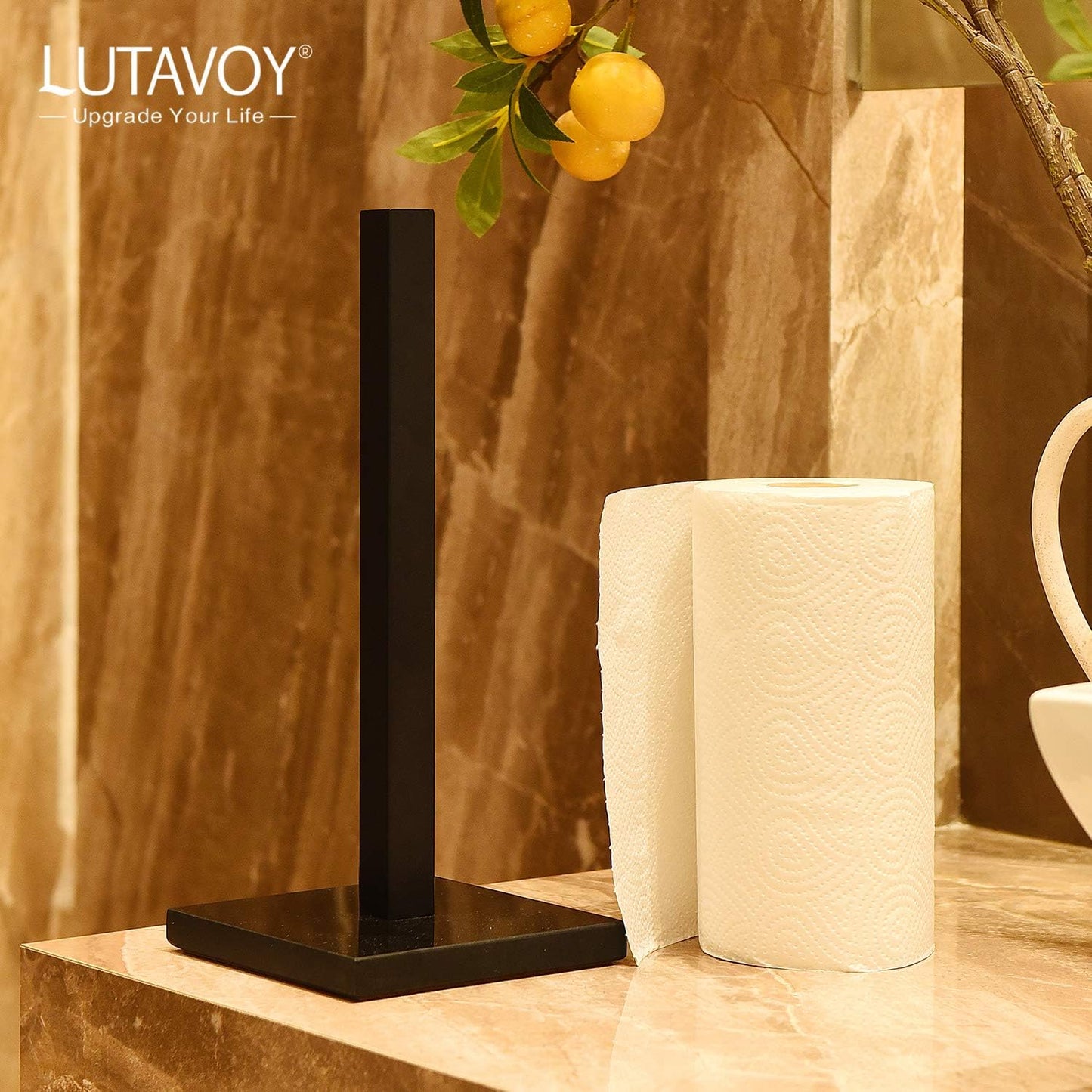 Paper Towel Holders Kitchen Standing Paper Towel Roll Holders with Marble Base Copper Plated(Kz50 Black&Black)