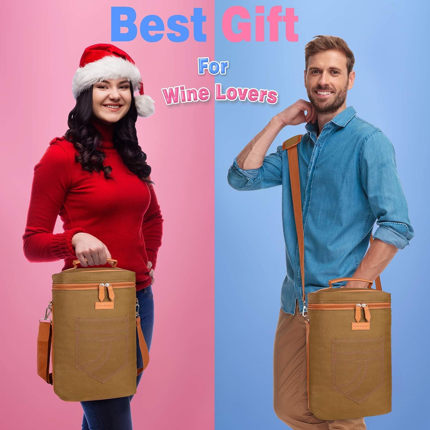 4 Bottle Wine Gift Carrier - Insulated & Padded Portable Versatile Wine Carrying Cooler Tote Bag for Travel, BYOB Restaurant, Wine Tasting, Party, Great Gift for Wine Lover, Khaki