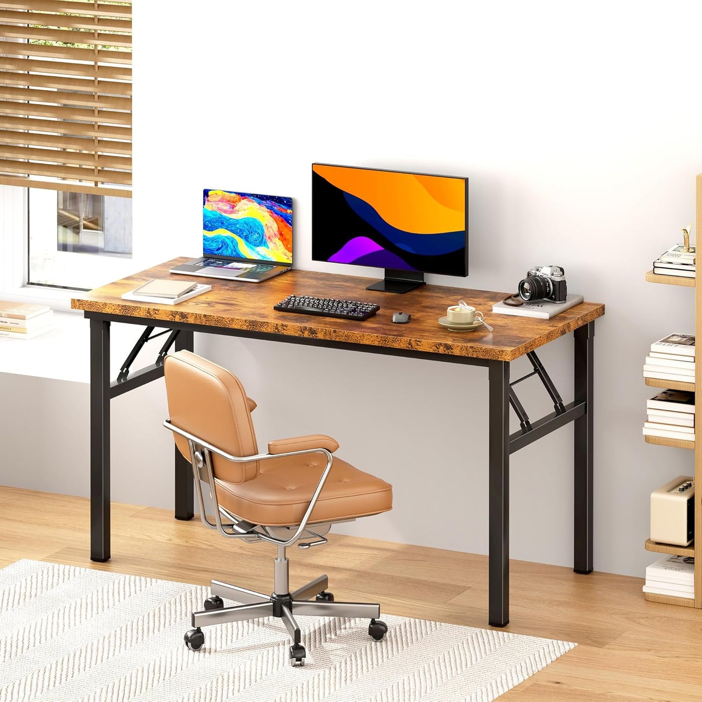 Folding Table Computer Desk Workstation Table Conference Table Home Office Desk, Fully Assembled (47 Inches, Retro)