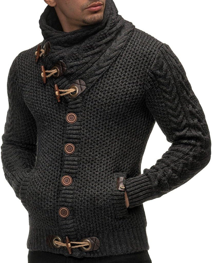 Men'S Knitted Turtleneck Jacket - Winter Cardigan Sweaters for Men