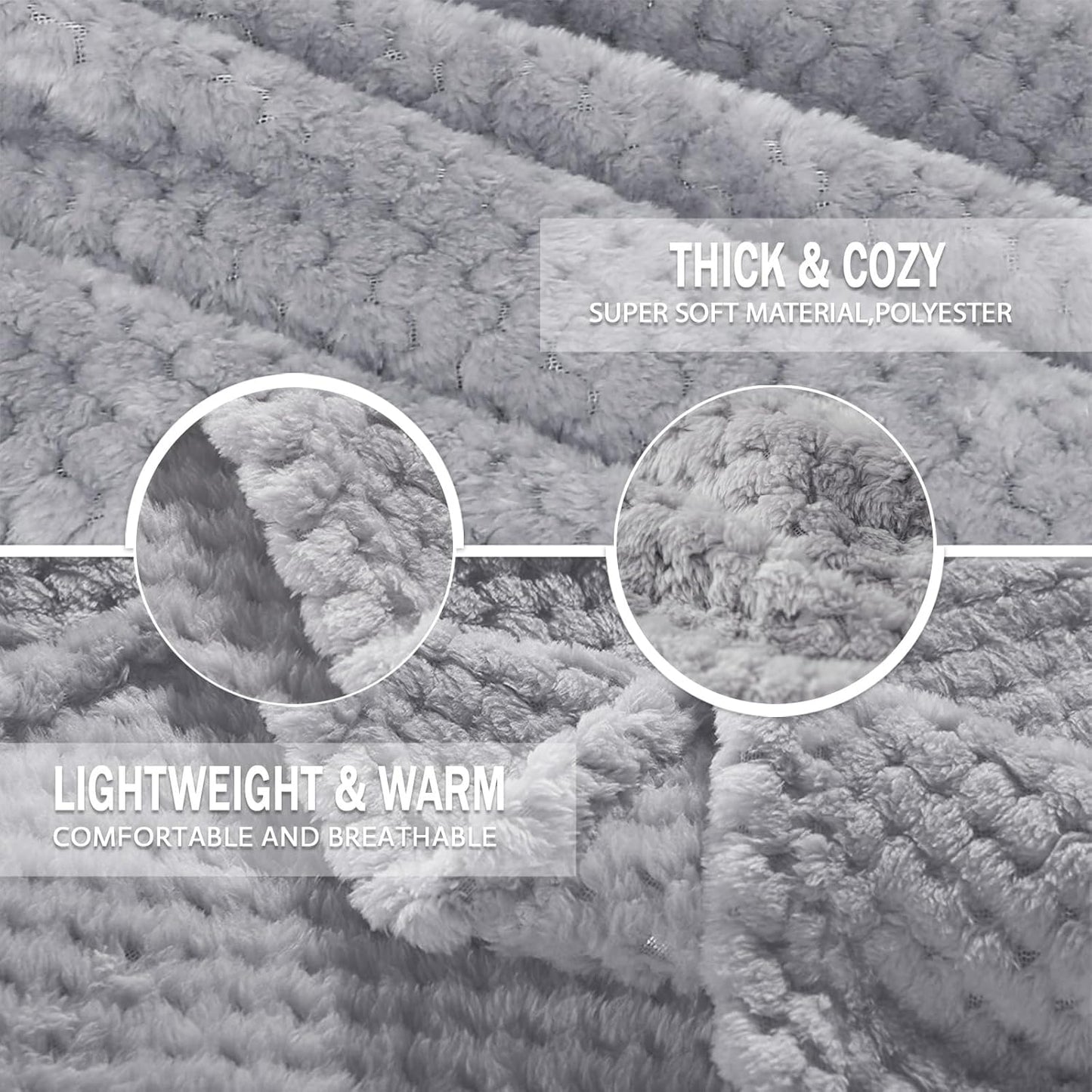 Fleece Bed Blanket King Size, Super Soft and Warm Blankets for Couch, Sofa and Bed Waffle Textured, Cozy, Fuzzy and Lightweight (Light Grey, 90X104 Inches)