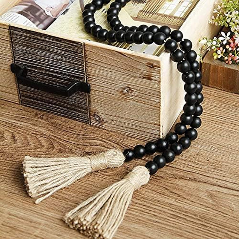 Black Wood Bead Garland  Wooden Bead Garland Coffee Table Decor 58In Natural Wood String Beads Home Decor Wood Decorative Beads