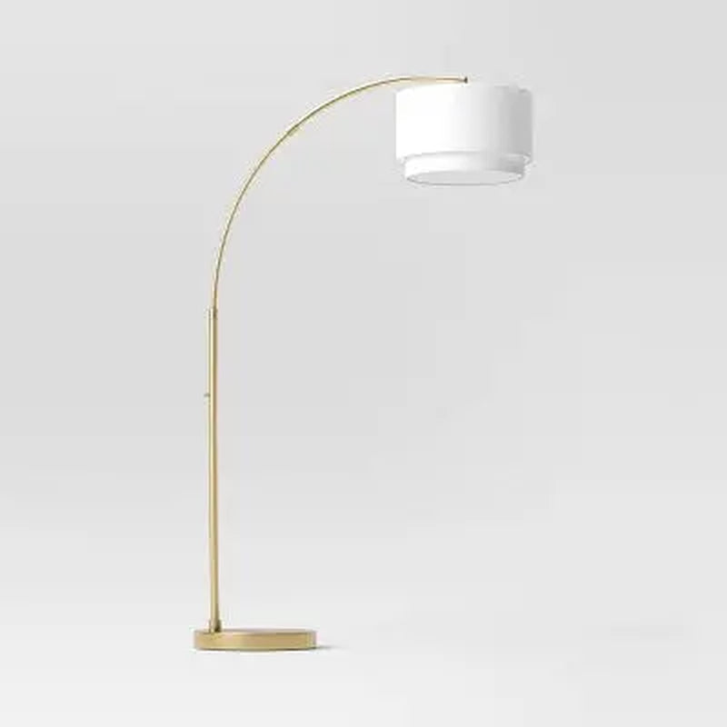 Open Box - Knurled Metal Arc Floor Lamp with Tiered Shade Brass - Threshold