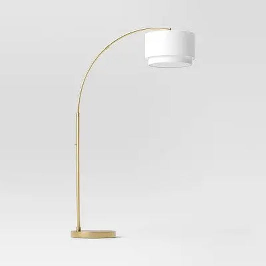 Open Box - Knurled Metal Arc Floor Lamp with Tiered Shade Brass - Threshold