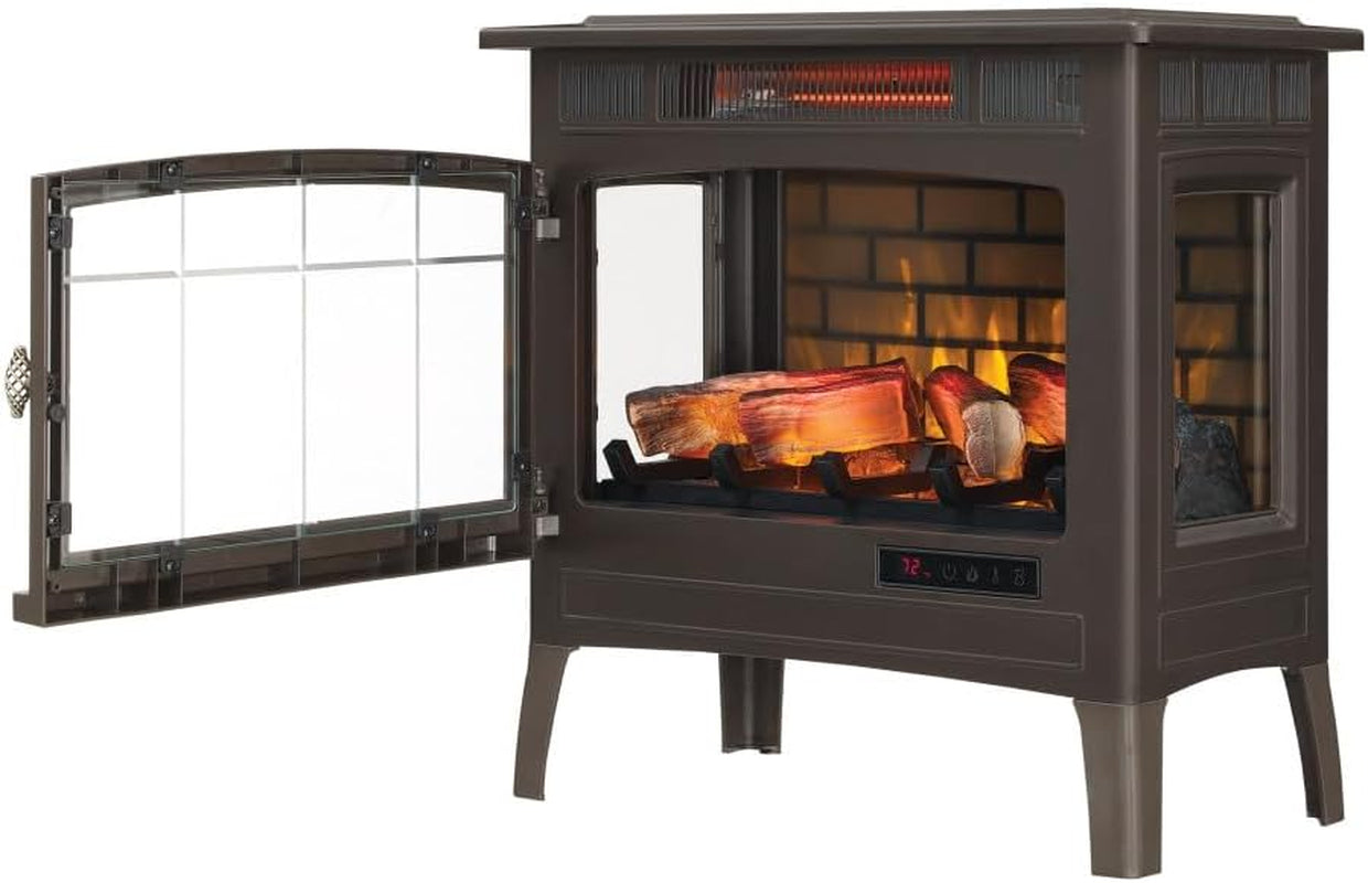 Freestanding Electric Fireplace Stove Heater with 3D Flame Effect for 1,000 Sq. Ft, Bronze