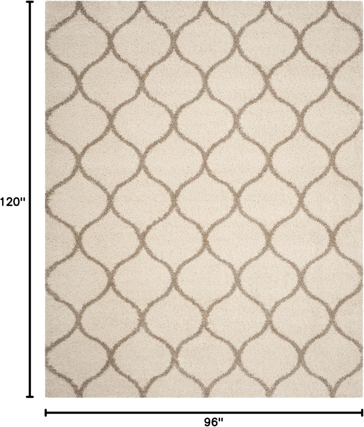 Hudson Shag Collection Area Rug - 8' X 10', Ivory & Beige, Moroccan Ogee Trellis Design, Non-Shedding & Easy Care, 2-Inch Thick Ideal for High Traffic Areas in Living Room, Bedroom (SGH280D)