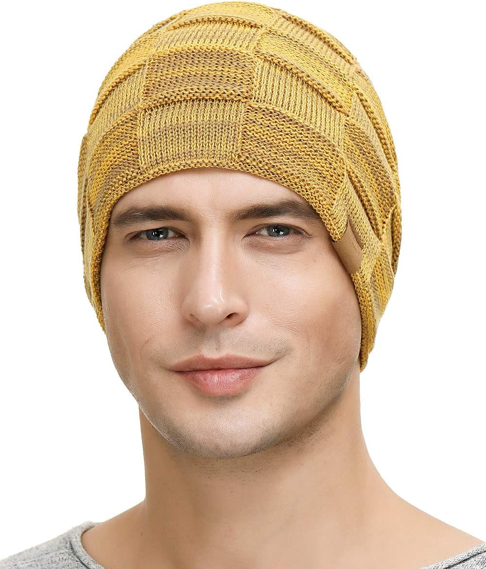 Slouchy Beanie for Men Winter Hats for Guys Cool Beanies Mens Lined Knit Warm Thick Skully Stocking Binie Hat