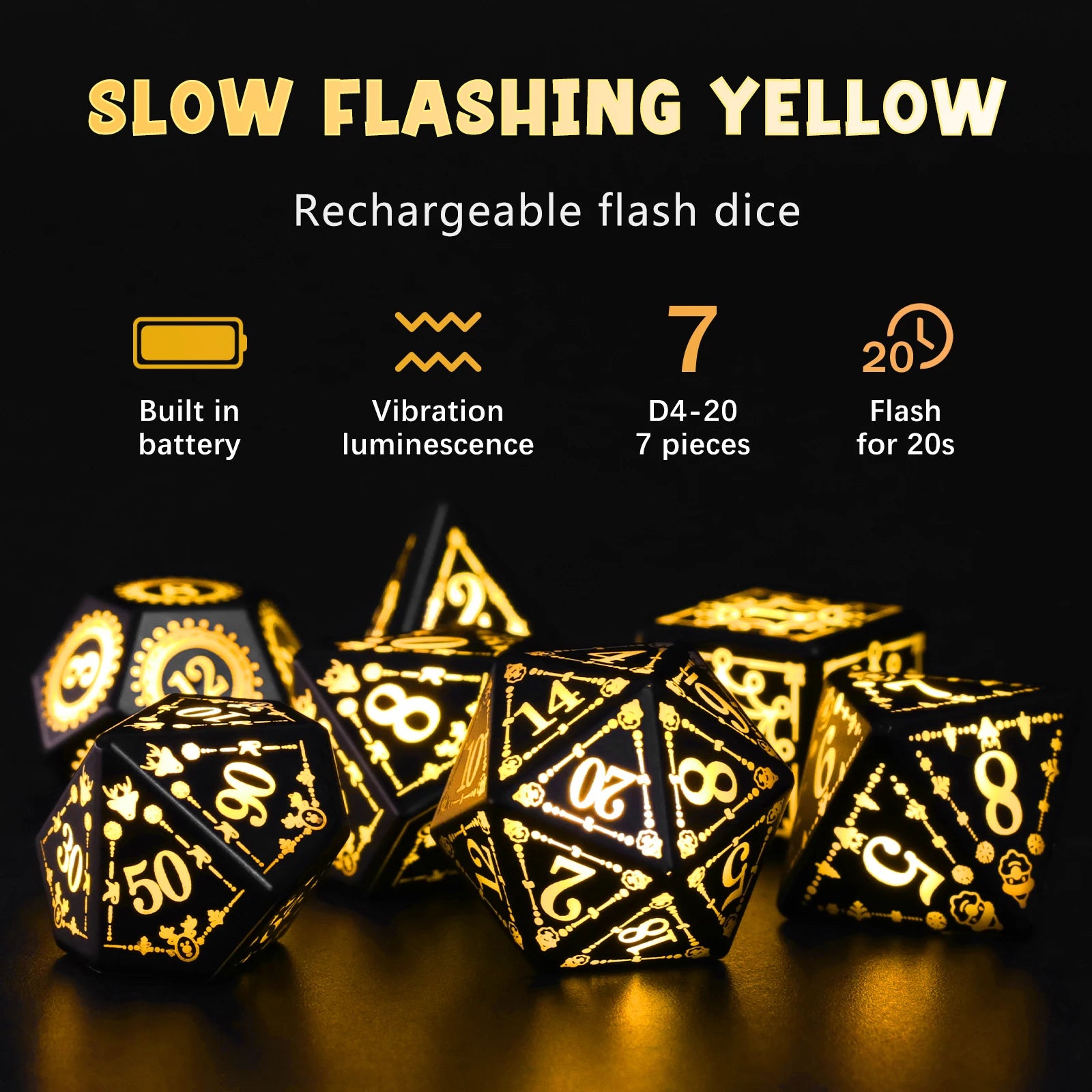 DND LED Dice Rechargeable with Charging Box, 7 PCS Light up Dice for Tabletop Games RPG Dungeons and Dragons Dice Christmas Gift