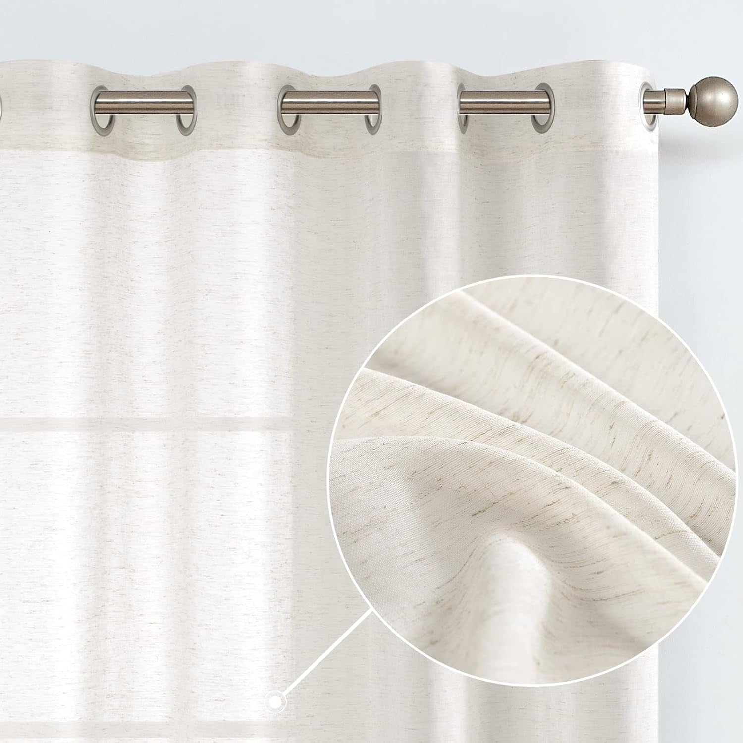 Linen Textured Curtains 84 Inches Long for Living Room Kitchen Farmhouse Country Rustic Voile Sheer Curtains Grommet Top Drapes Light Filtering Window Drapes Set 2 Panels White