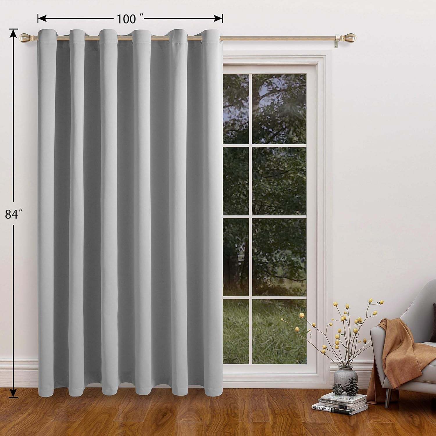 Silver Room Divider Curtains - Total Privacy Wall Room Divider Screens Sound Proof Wide Blackout Curtain for Living Room Bedroom Patio Sliding Door, 1 Panel, 8.3Ft Wide X 7Ft Tall