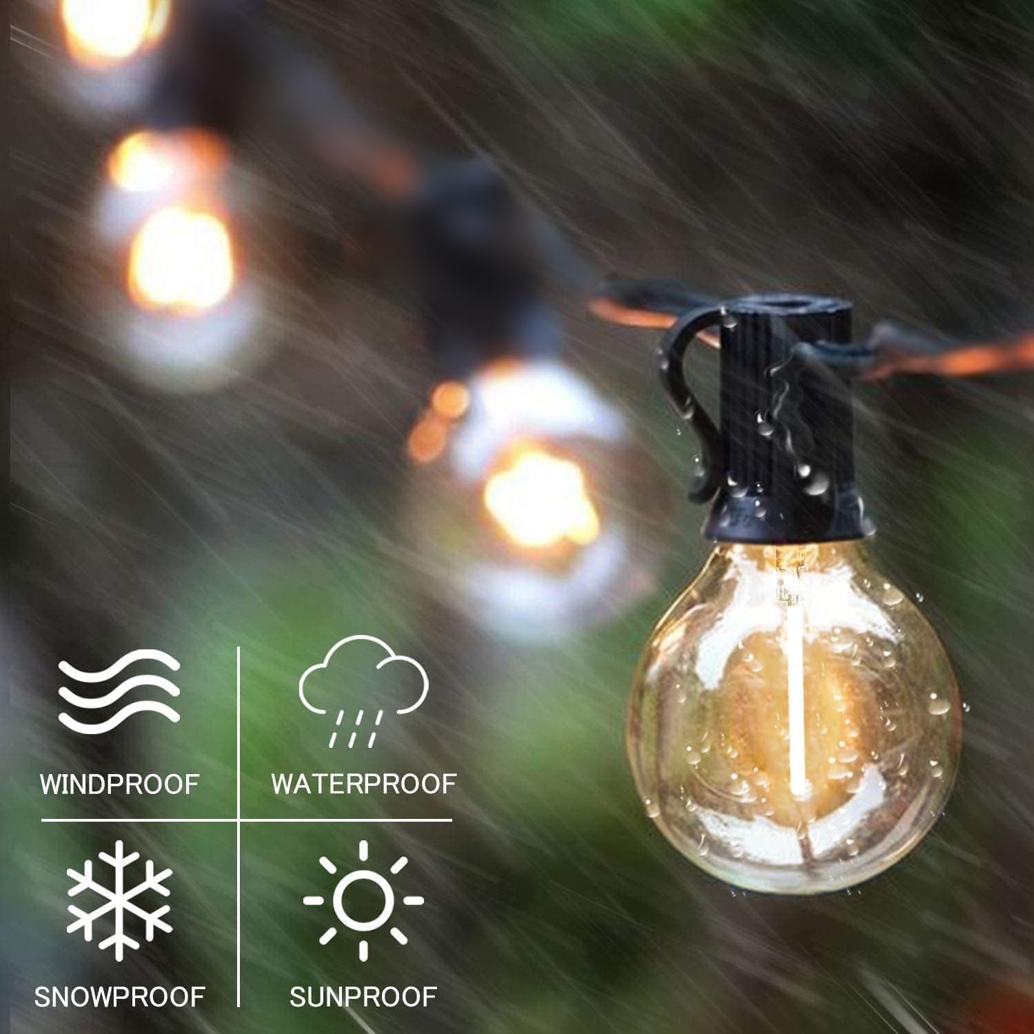 Outdoor String Lights, 97FT Patio Lights with 49 G40 Shatterproof LED Bulbs(1 Spare), Waterproof Lights String for outside Backyard, Porch, Bistro, Party, Camping, Garden Gathering