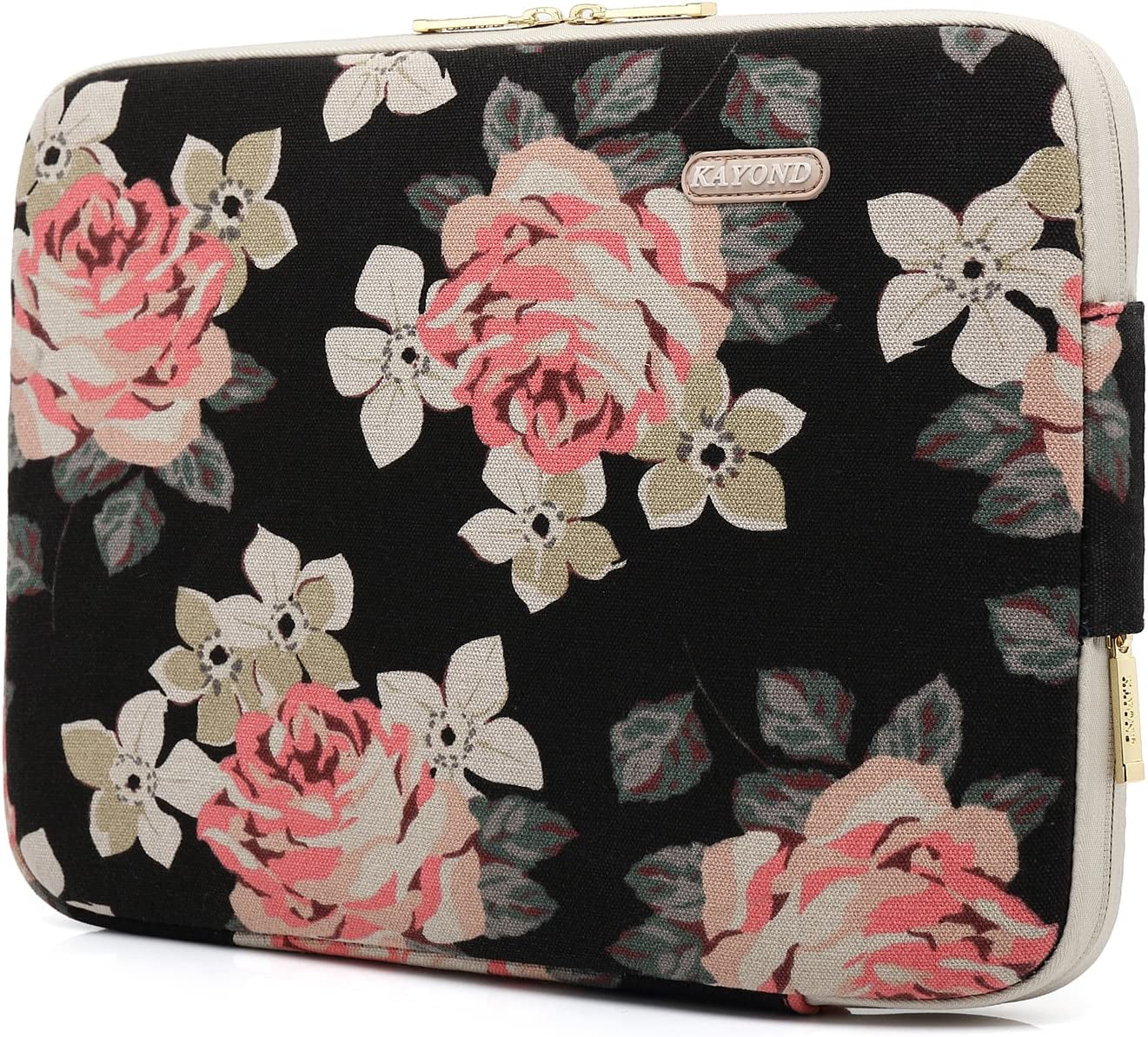 Black Rose Patten Canvas Water Repellent 11 Inch Laptop Sleeve