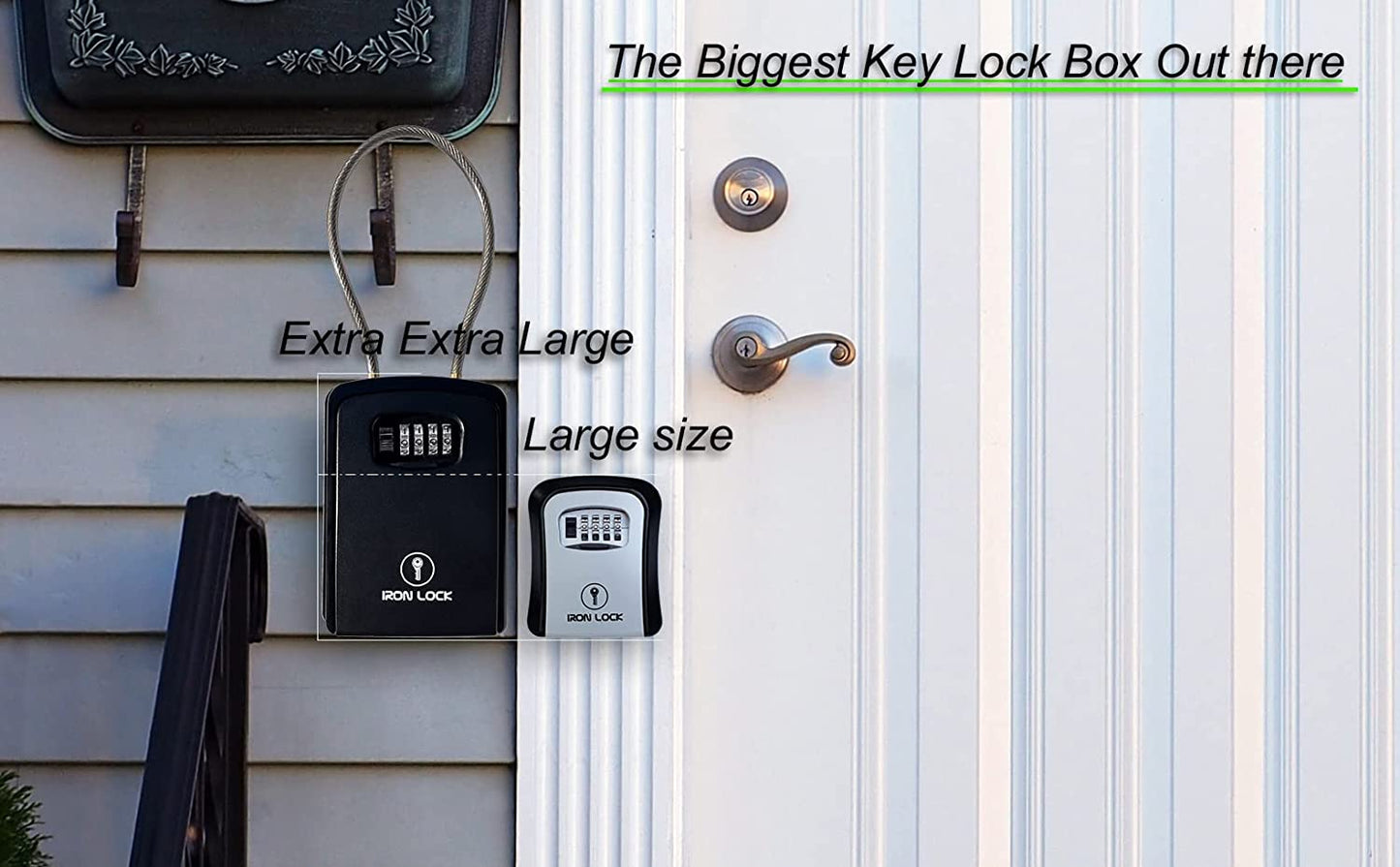 ® XXL Key Lock Box Portable and Wall Mounted with Removable Cable Shackle Waterproof Indoor Outdoor 4 Digit Combination with Resettable Code with a B Switch Extra Large Key Lockbox Outside