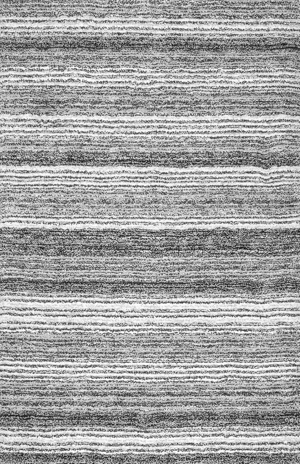 Drey Striped Shag Area Rug - 9X12 Shag Area Rug Casual Gray Multi/Brown Rugs for Living Room Bedroom Dining Room Nursery