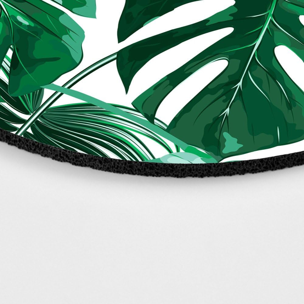 Tropical Leaf Mousepad - Mat - Beautiful Design - Leaves Green with White Background - round Mouse Pad